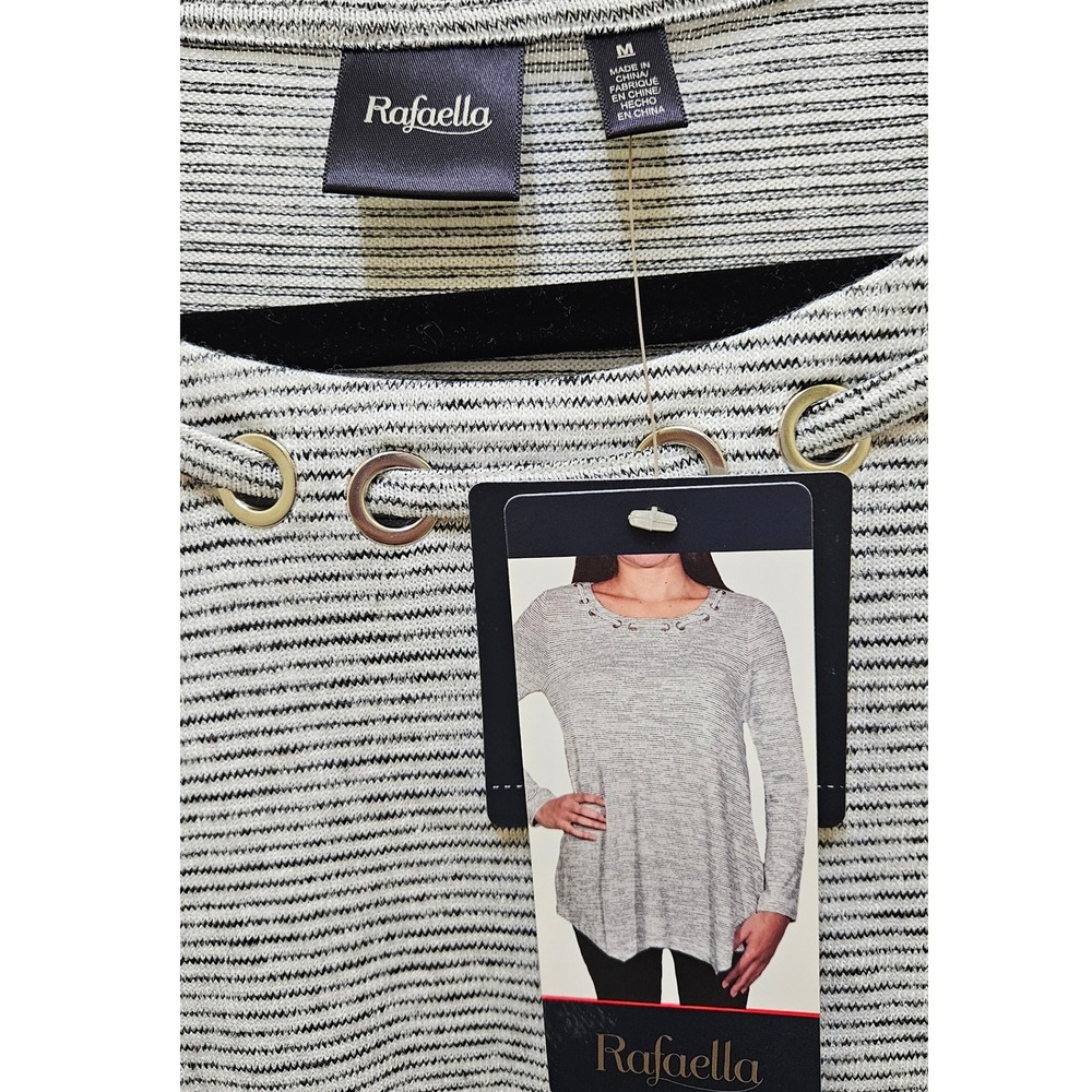 New Rafaella Striped Tunic Top Grommet Neckline Long Sleeve Casual Womens Medium - Picture 6 of 8